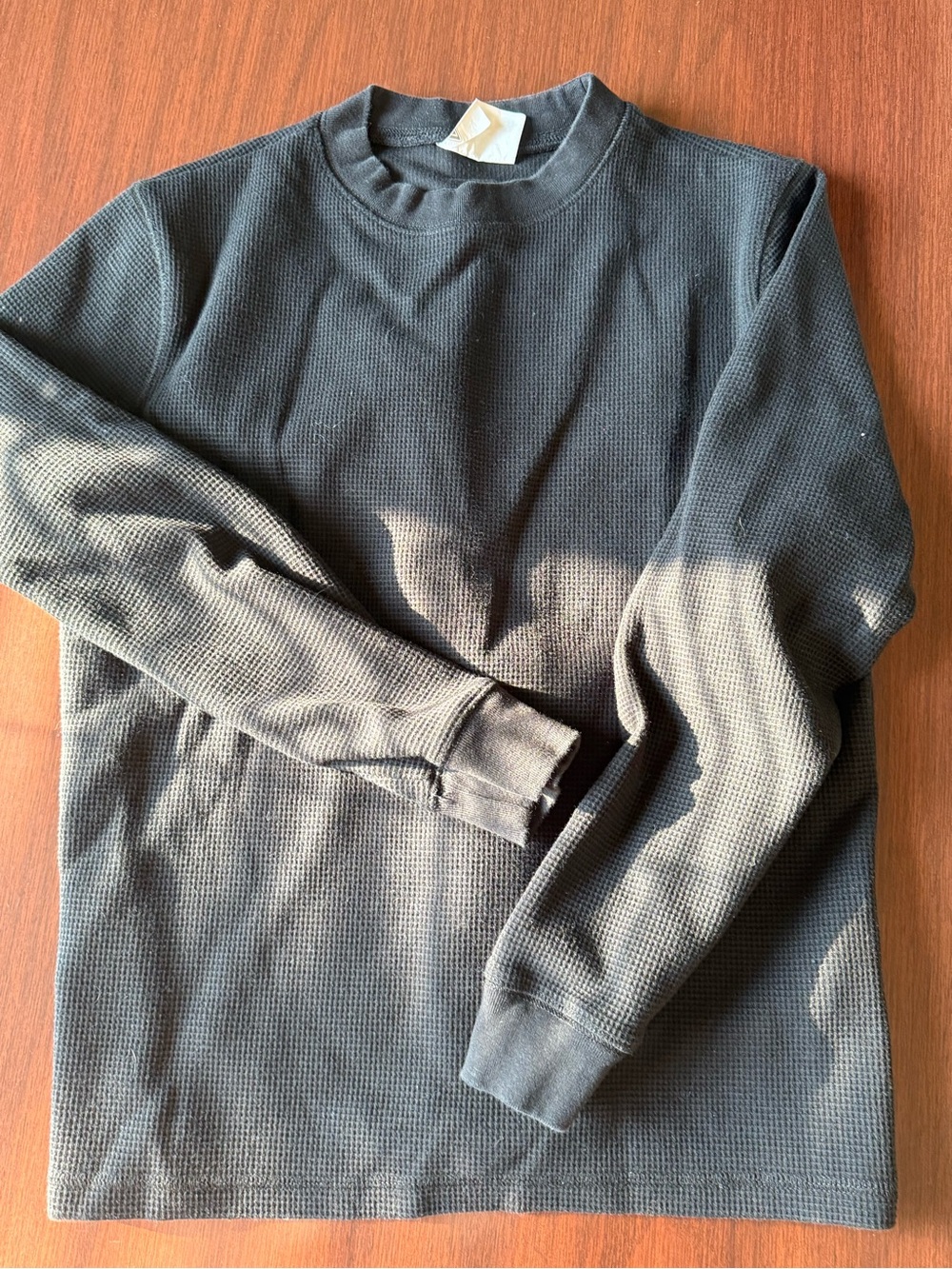 Men's Textured Crewneck Waffle Shirt in Black